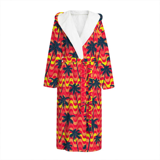 Trippy Palm Tree Pattern Print Hooded Bathrobe
