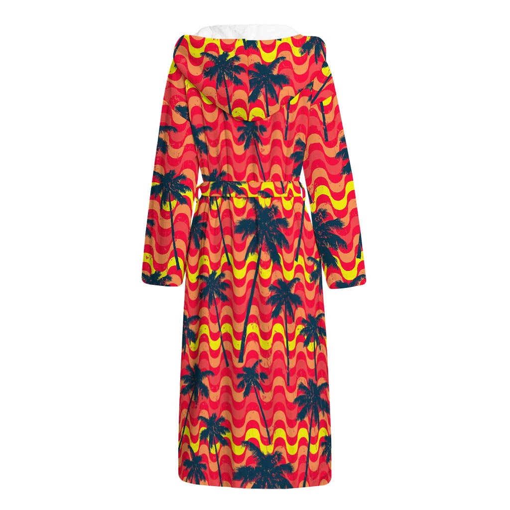 Trippy Palm Tree Pattern Print Hooded Bathrobe