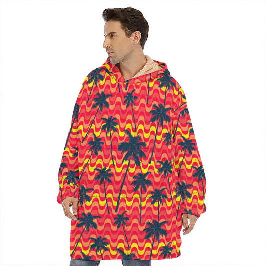 Trippy Palm Tree Pattern Print Hoodie Blanket