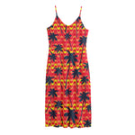 Trippy Palm Tree Pattern Print Jersey Midi Cami Dress