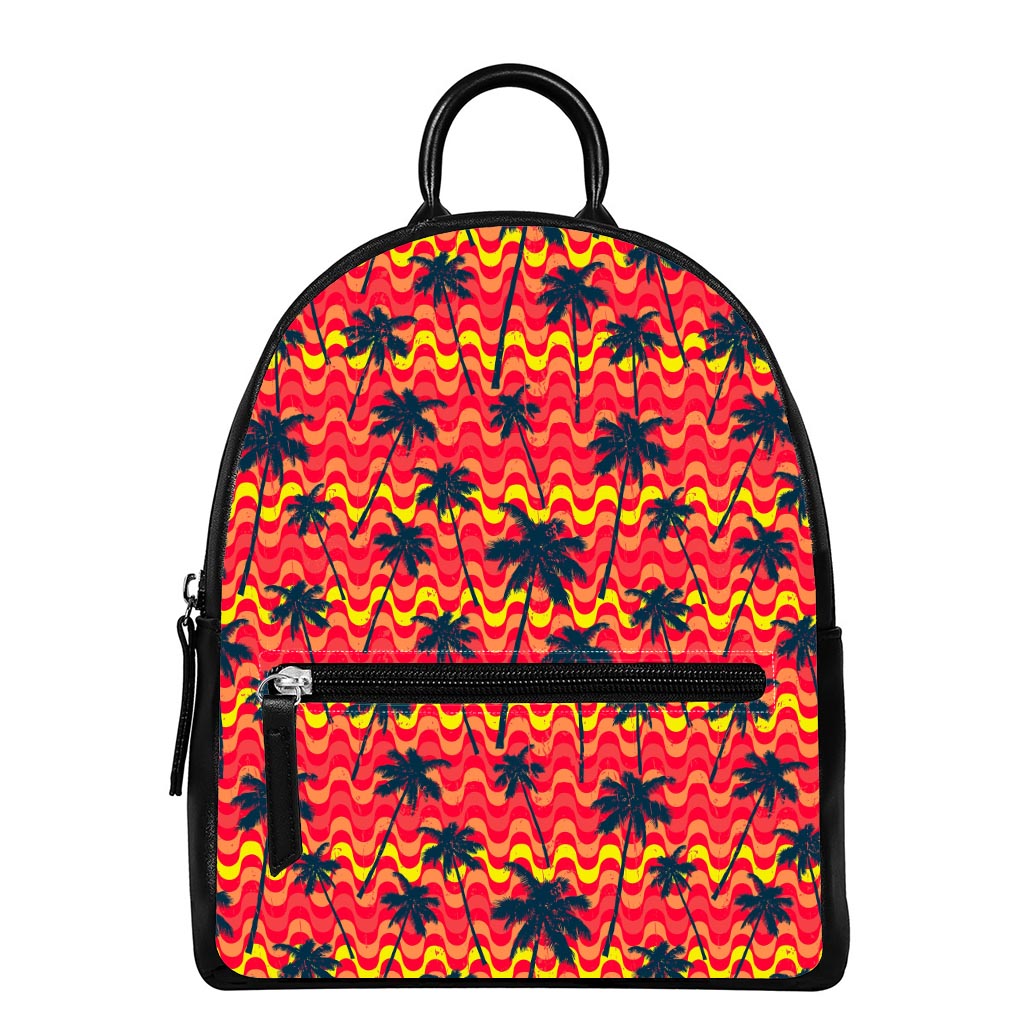 Trippy Palm Tree Pattern Print Leather Backpack