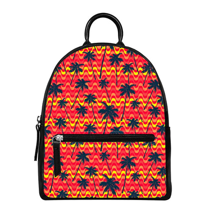 Trippy Palm Tree Pattern Print Leather Backpack
