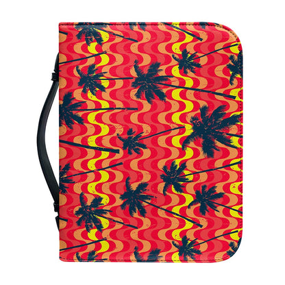 Trippy Palm Tree Pattern Print Leather Bible Cover