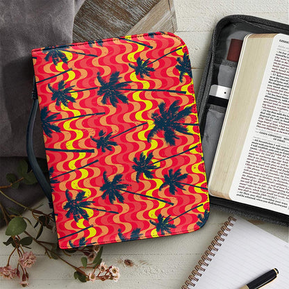 Trippy Palm Tree Pattern Print Leather Bible Cover