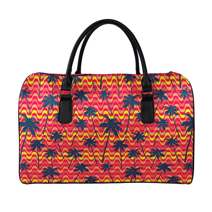 Trippy Palm Tree Pattern Print Leather Duffle Bag