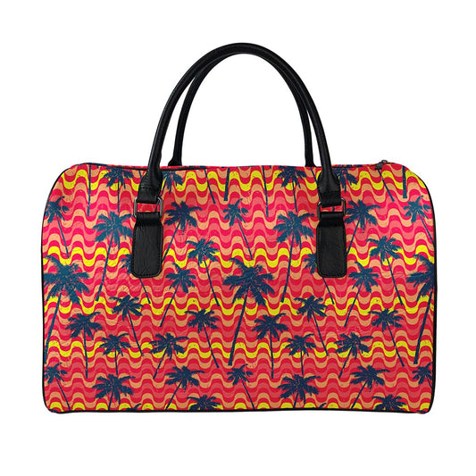 Trippy Palm Tree Pattern Print Leather Duffle Bag