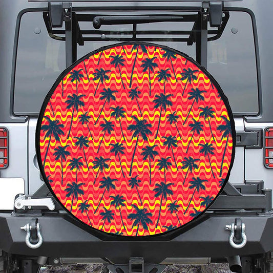Trippy Palm Tree Pattern Print Leather Spare Tire Cover
