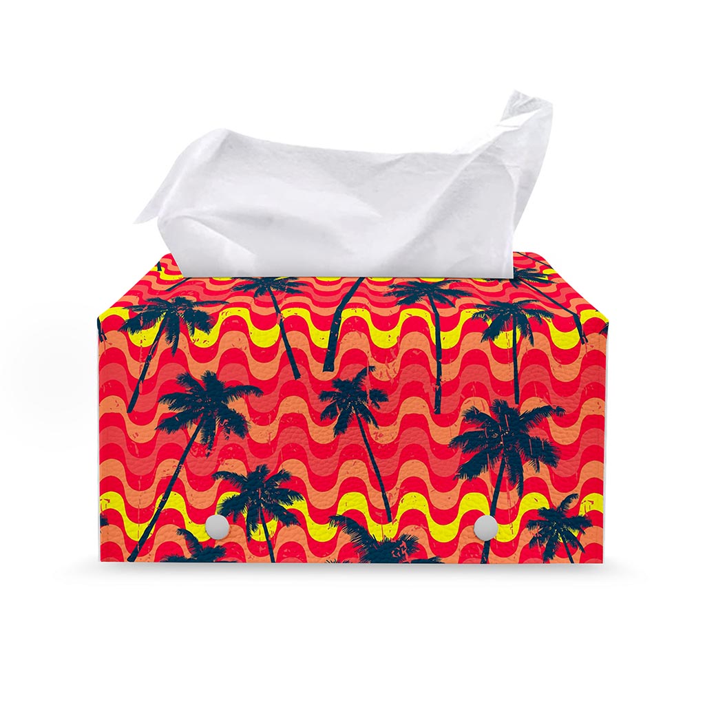 Trippy Palm Tree Pattern Print Leather Tissue Box Cover