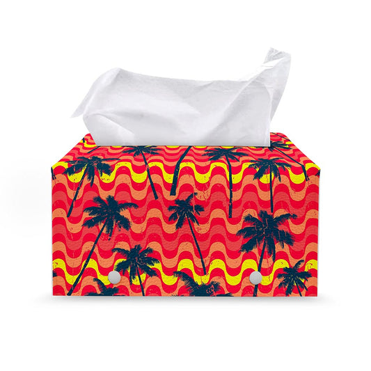 Trippy Palm Tree Pattern Print Leather Tissue Box Cover