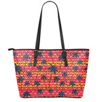 Trippy Palm Tree Pattern Print Leather Tote Bag