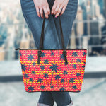 Trippy Palm Tree Pattern Print Leather Tote Bag