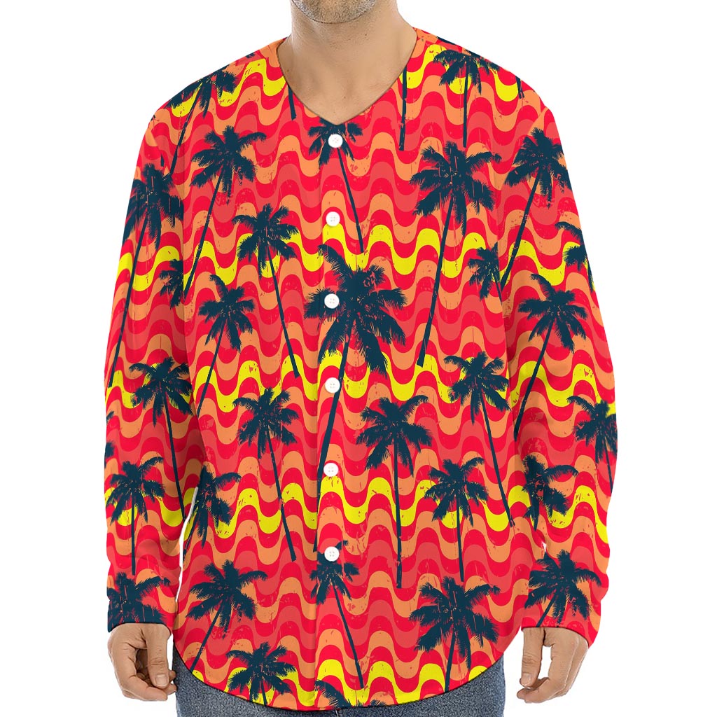 Trippy Palm Tree Pattern Print Long Sleeve Baseball Jersey