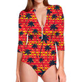 Trippy Palm Tree Pattern Print Long Sleeve Swimsuit