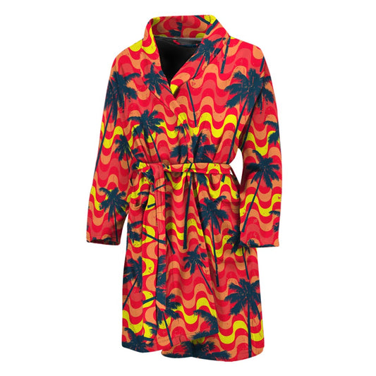 Trippy Palm Tree Pattern Print Men's Bathrobe