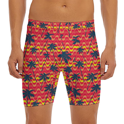 Trippy Palm Tree Pattern Print Men's Long Boxer Briefs