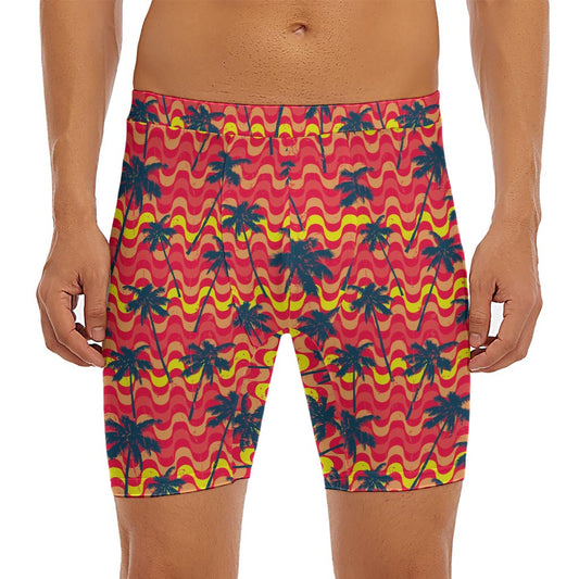 Trippy Palm Tree Pattern Print Men's Long Boxer Briefs