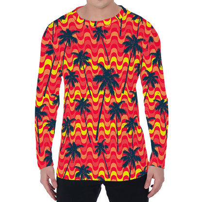 Trippy Palm Tree Pattern Print Men's Long Sleeve T-Shirt