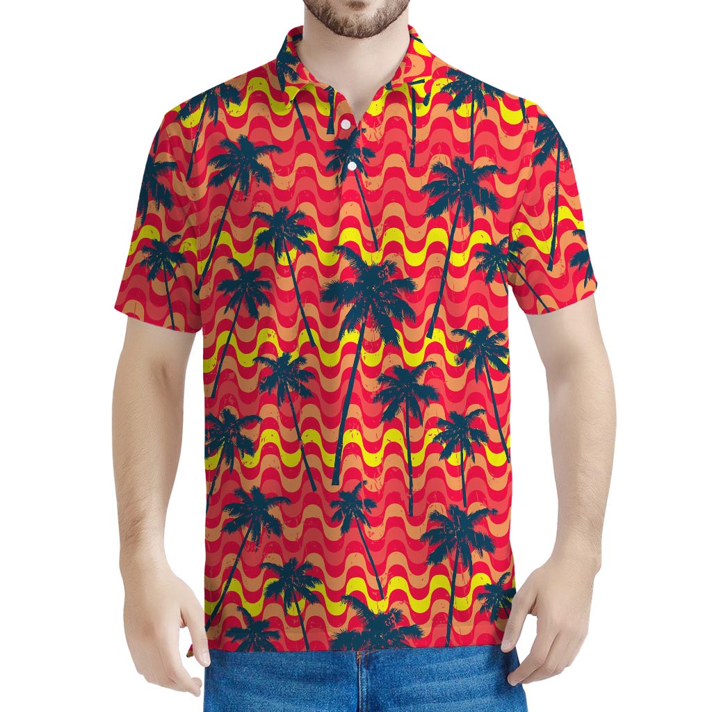 Trippy Palm Tree Pattern Print Men's Polo Shirt