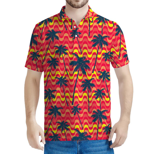 Trippy Palm Tree Pattern Print Men's Polo Shirt