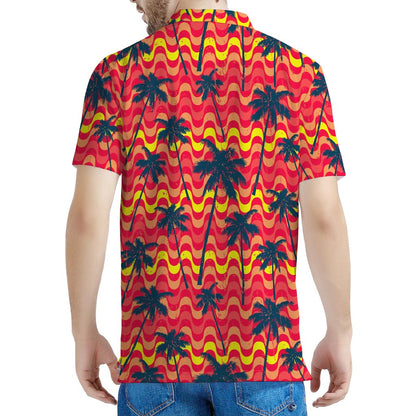 Trippy Palm Tree Pattern Print Men's Polo Shirt