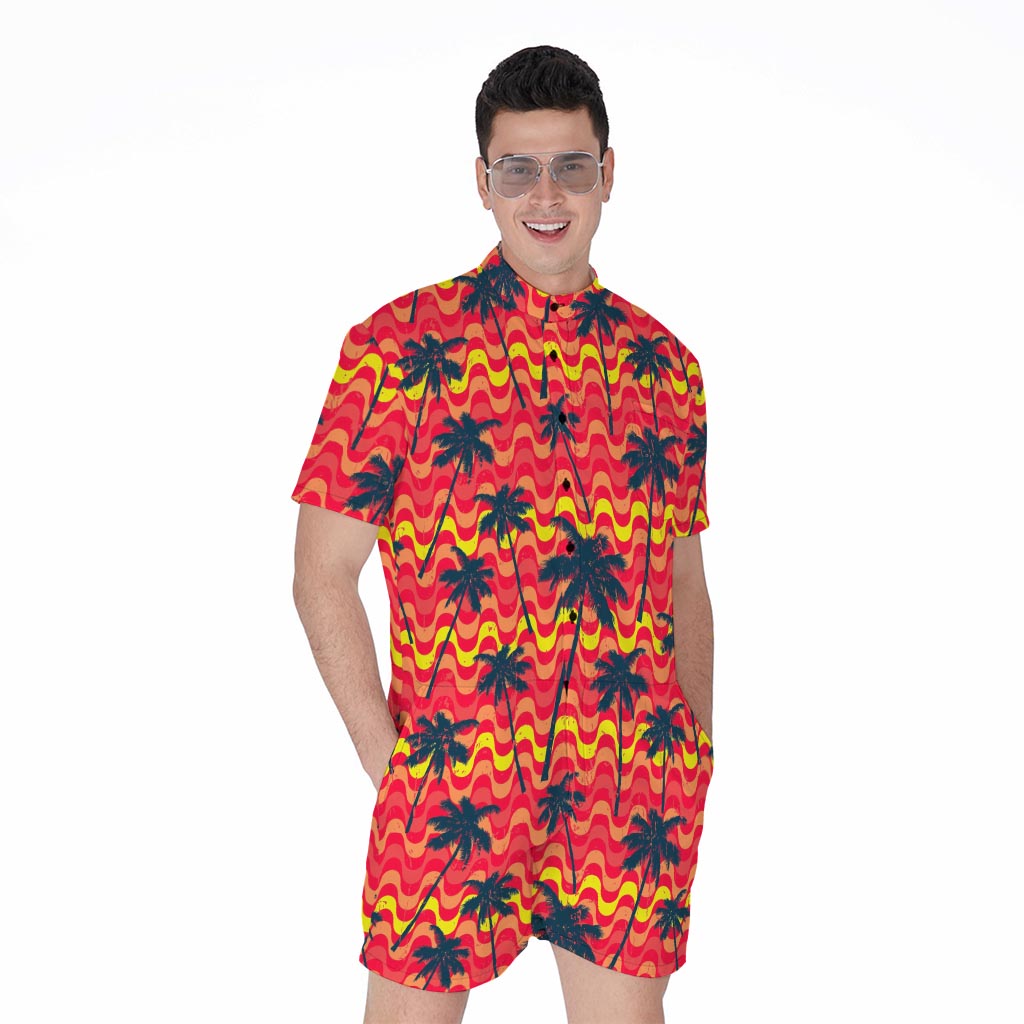Trippy Palm Tree Pattern Print Men's Rompers