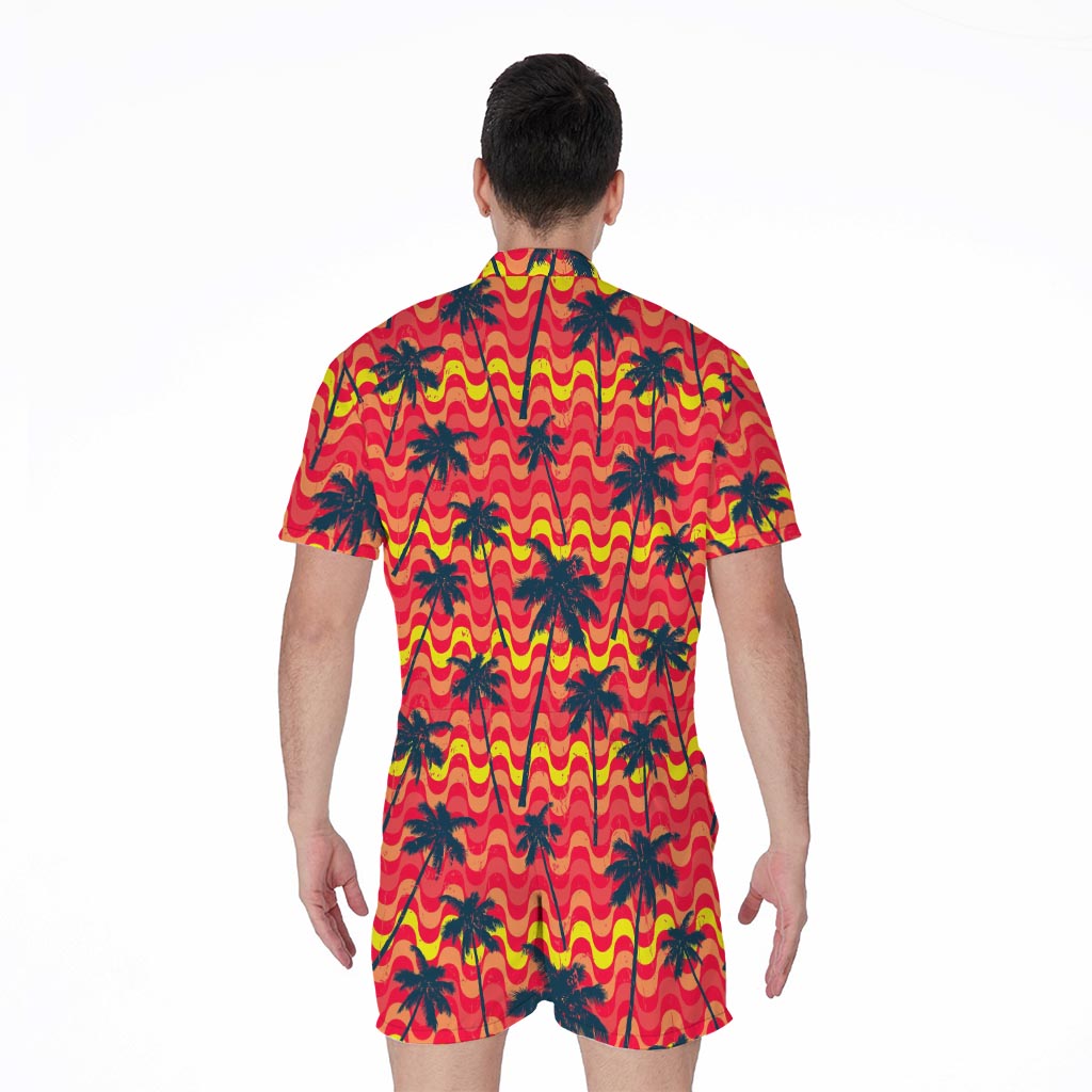 Trippy Palm Tree Pattern Print Men's Rompers