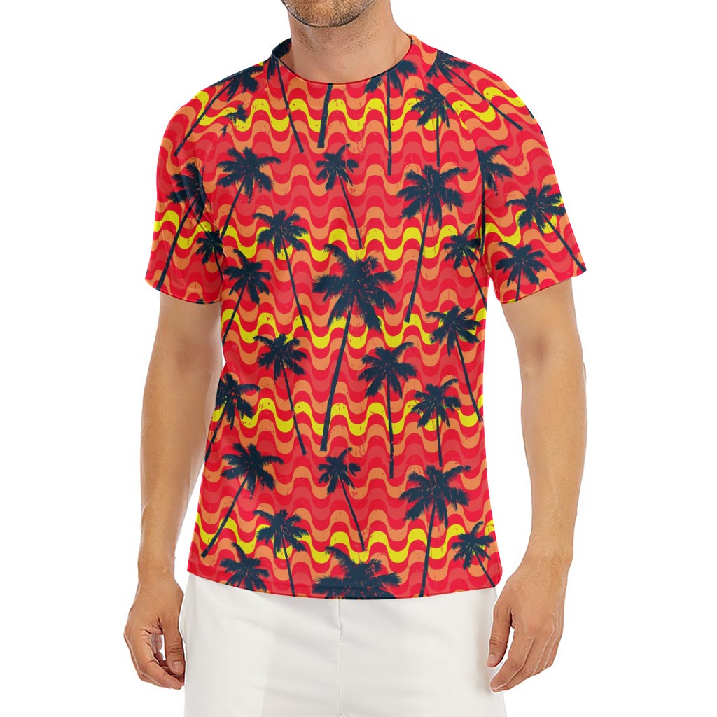 Trippy Palm Tree Pattern Print Men's Short Sleeve Rash Guard