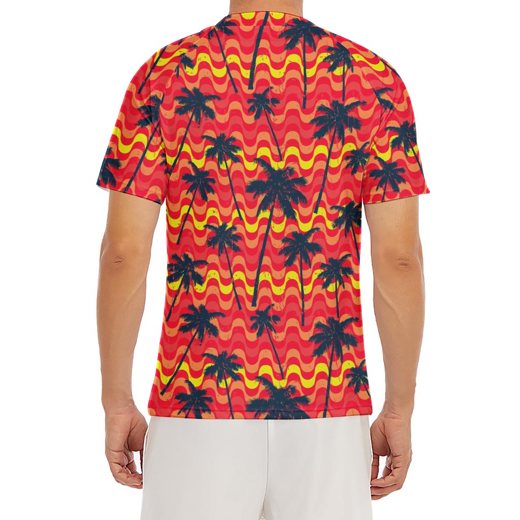 Trippy Palm Tree Pattern Print Men's Short Sleeve Rash Guard