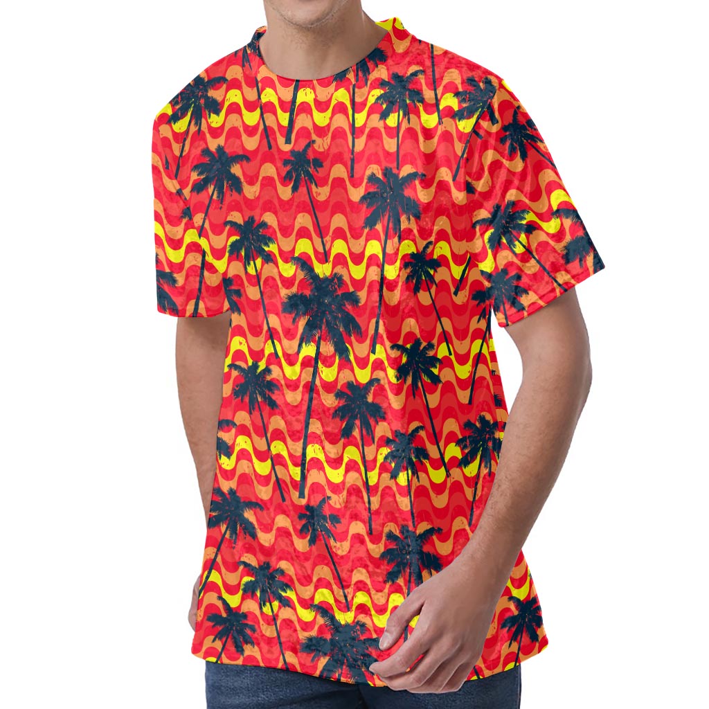 Trippy Palm Tree Pattern Print Men's Velvet T-Shirt