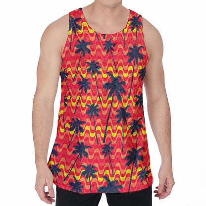 Trippy Palm Tree Pattern Print Men's Velvet Tank Top