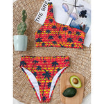 Trippy Palm Tree Pattern Print One Shoulder Bikini Top