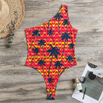 Trippy Palm Tree Pattern Print One Shoulder Bodysuit