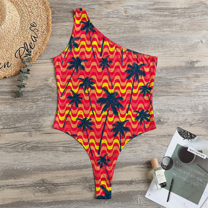 Trippy Palm Tree Pattern Print One Shoulder Bodysuit