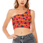 Trippy Palm Tree Pattern Print One Shoulder Crop Top
