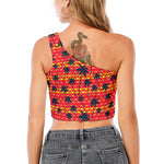 Trippy Palm Tree Pattern Print One Shoulder Crop Top