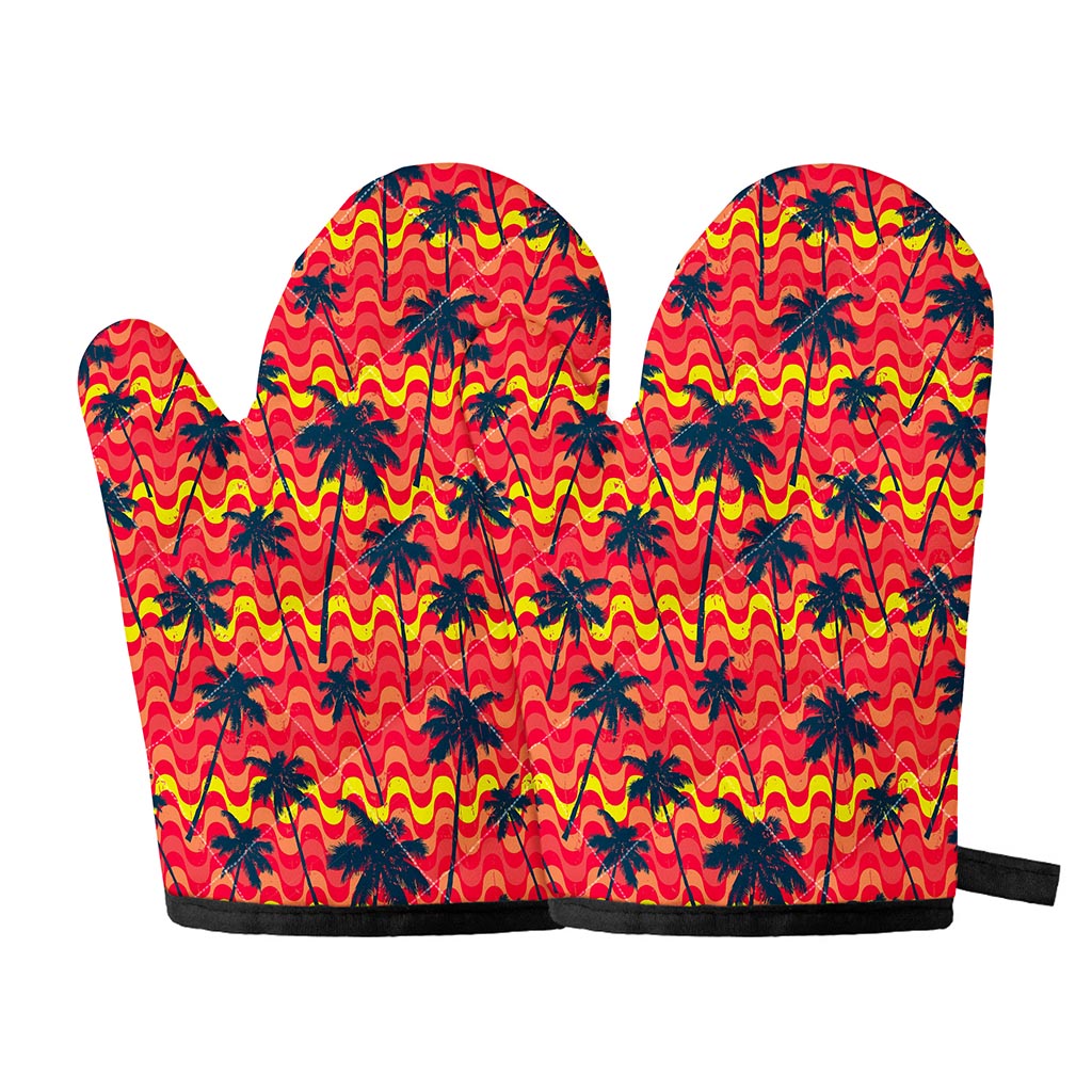 Trippy Palm Tree Pattern Print Oven Mitts