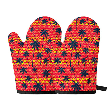 Trippy Palm Tree Pattern Print Oven Mitts