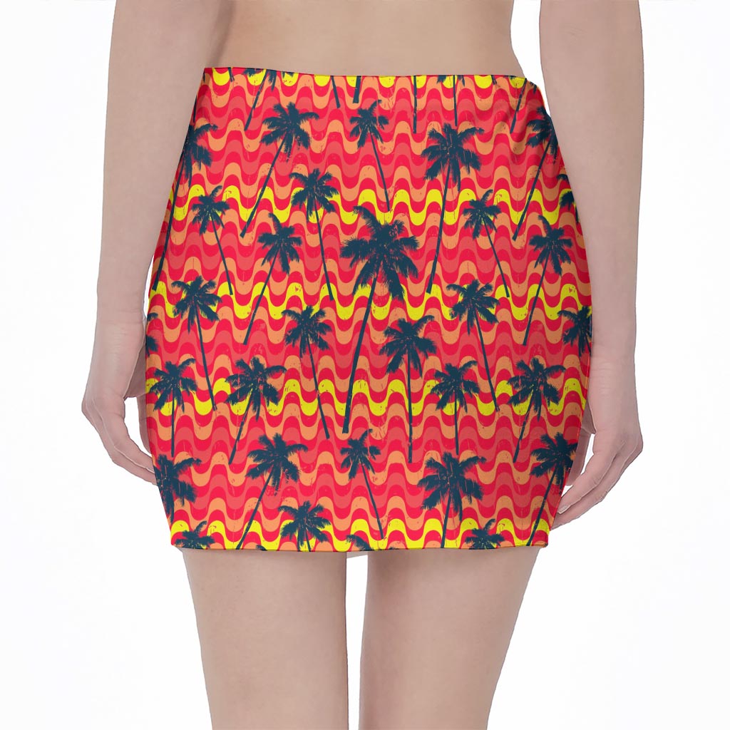 Trippy Palm Tree Pattern Print Pencil Mini Skirt