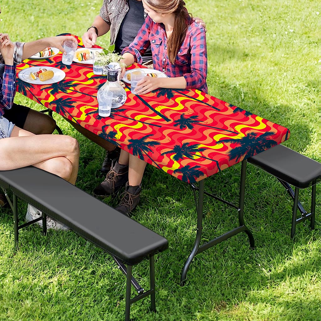 Trippy Palm Tree Pattern Print Picnic Table Cover