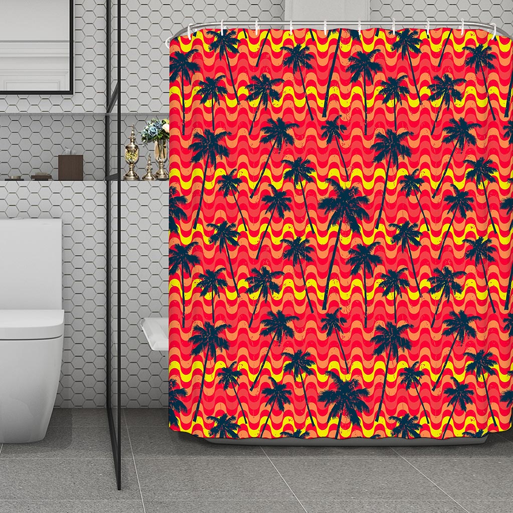 Trippy Palm Tree Pattern Print Polyester Shower Curtain