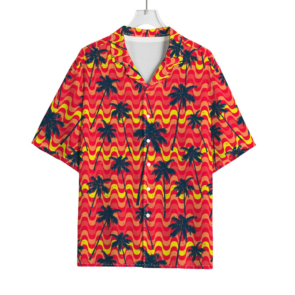 Trippy Palm Tree Pattern Print Rayon Hawaiian Shirt