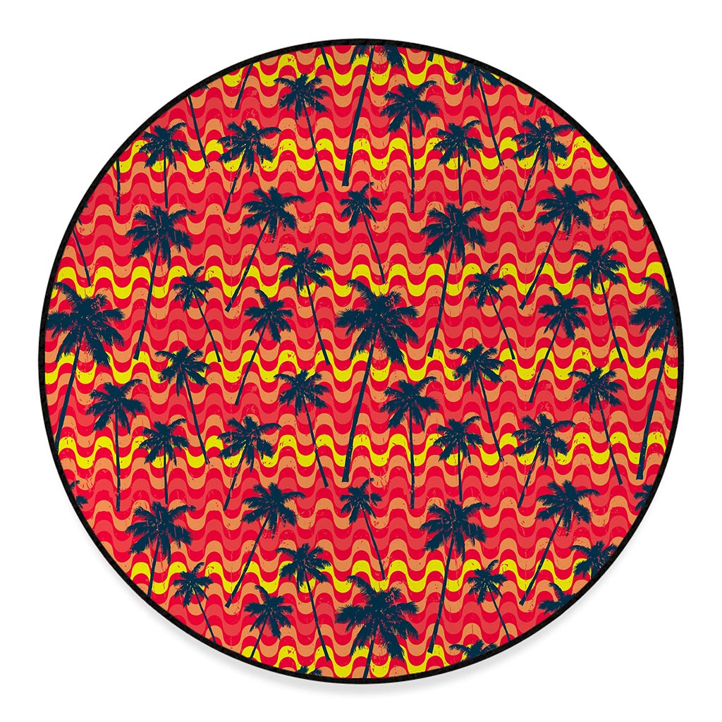 Trippy Palm Tree Pattern Print Round Floor Mat