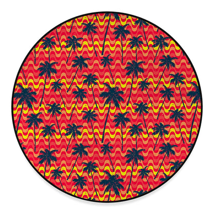 Trippy Palm Tree Pattern Print Round Floor Mat