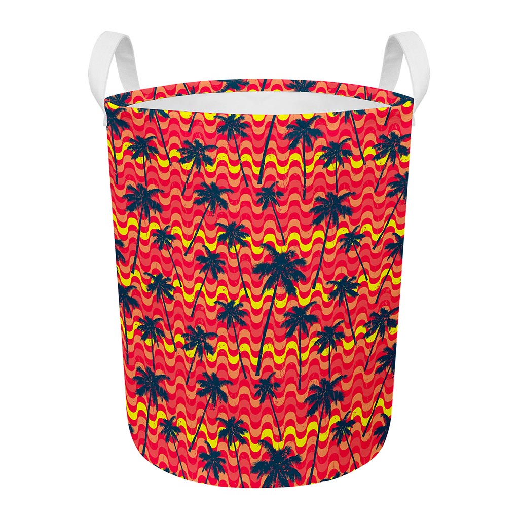 Trippy Palm Tree Pattern Print Round Laundry Basket