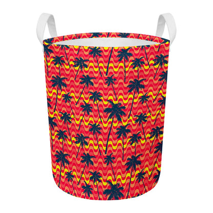 Trippy Palm Tree Pattern Print Round Laundry Basket