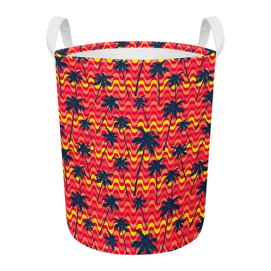 Trippy Palm Tree Pattern Print Round Laundry Basket