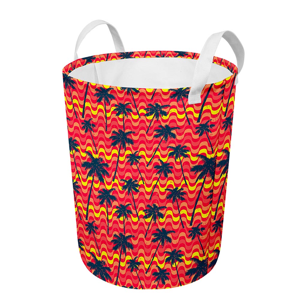 Trippy Palm Tree Pattern Print Round Laundry Basket