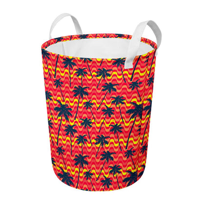 Trippy Palm Tree Pattern Print Round Laundry Basket