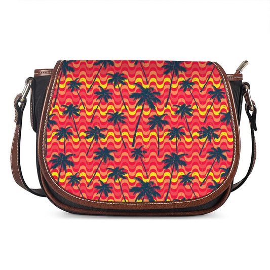 Trippy Palm Tree Pattern Print Saddle Bag