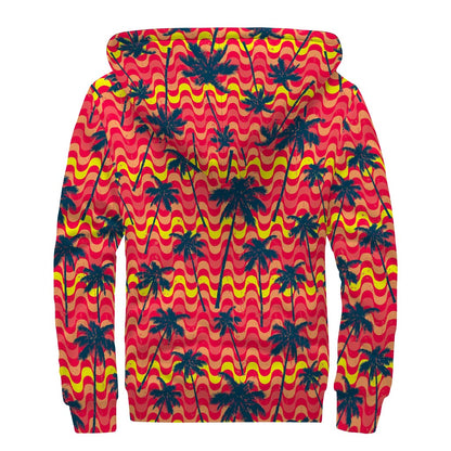 Trippy Palm Tree Pattern Print Sherpa Lined Zip Up Hoodie